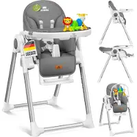 Kidiz 3in1 kinderstoel incl. speelbar, Eetstoel, Babystoel, combinatie kinderstoel, 7 in hoogte verstelbare rugleuning, meegroei van 0 maanden tot 6 jaar - Donkergrijs