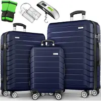 Tillvex reiskofferset 3-delig + bagageweegschaal, 6X kofferriemen & 3X kofferhangers | kofferset 4 wielen | trolley bagage koffer TSA slot | set koffer met harde schaal M-L-XL, lila, Kofferset 3tlg