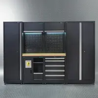 Datona Werkplaatsinrichting PREMIUM met eiken werkblad 285 cm breed - Zwart