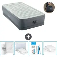 Intex Luchtbed - 1-Persoons - 99 x 191 x 46 cm - Grijs - Inclusief pomp - Hoeslaken - Kussen - Reparatieset en Kussenbeschermer