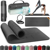 Kesser Yoga Mat Extra Dik 183x61cm - Turnmat TPE Fitnessmat Gewatteerd & Antislip Yogamat Trainingsmat voor Fitness Pilates & Gymnastiek - Antraciet