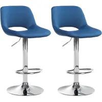 CLP Camden Set van 2 barkrukken - Met rugleuning - Verstelbaar - Velvet - Fluweel - chroom/blauw
