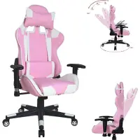 Vdd Bureaustoel gamestoel Thomas - racing gaming stijl stoel - ergonomisch - roze wit