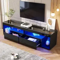 MODFU Bedframe 140x200 cm – zwart MDF/metaal – hoog gestoffeerd hoofdbord, LED en USB