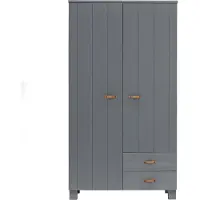 Woood Dennis Kast Met Laden - Grenen/Leer - Staal Grijs - 202x111x55