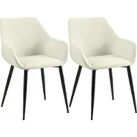 CLP Luena Set van 2 eetkamerstoelen - met armleuning - zwart metalen frame - tot 150 kg belastbaar - Stof/creme