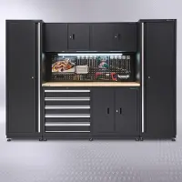 Datona Werkbank 160 cm met bovenkast en twee zijkasten - Zwart