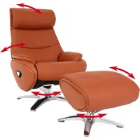 Mendler Relaxfauteuil met voetenbank HWC-K98, tv-fauteuil, verstelbare rugleuning, draaibaar, metaal, echt leer/kunstleer, bruin
