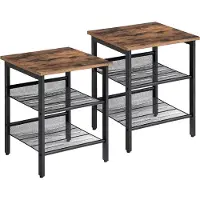 Begryf - Set van 2 bijzettafels - industrieel - houtlook en zwart metaal - 40 x 40 x 50,8 cm