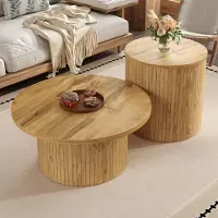 STILVORA Salontafel Set - Dubbel Rond En Flexibel Te Combineren - Voor Woonkamer En Zithoek - MDF Natuurlijk - 75x75x36; 50x50x50,5