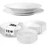 Kadax servies 36-delig, servies voor 12 personen, servies met soepbord, dessertbord en dinerbord, bordset van opaalglas, servies (wit)