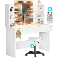 Casaria Make-up Tafel Lucia Wit 140x110x40cm LED + Rolkruk