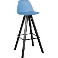 CLP Corbin Barkruk - Met rugleuning - Hout Vierkant frame - Kunstleer - zwart/blauw