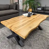 Riess Industriële salontafel WILD 90cm bruin wild eiken look zwart metalen boomrand - 45081