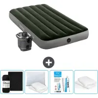 Intex Luchtbed - 1-Persoons - 99 x 191 x 25 cm - Groen - Inclusief pomp - Hoeslaken - Kussen - Reparatieset en Kussenbeschermer