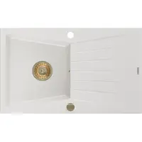 Mexen Cesar granieten spoelbak met 1 compartiment en afdruiprek 775 x 470 , wit, gouden sifon - 6514771010-20-G
