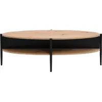 Vente-unique Salontafel met 4 nissen van MDF en metaal - Licht naturel en zwart - EVARO