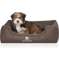 Knuffelwuff orthopedisch hondenbed Tampa van laser-gewatteerd kunstleer Bruin-grijs S 70 x 50cm
