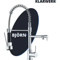 KLARWERK Björn | gastronomie, chroom, glanzende keukenmengkraan | twee uitlopen | roestvrijstalen, professionele keukenmengkraan | dubbele spoelbak voor restaurants