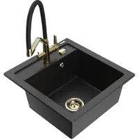 Mexen Vito granieten gootsteen met 1 bak en keukenmengkraan Duo, zwart/zilver metallic - 6503-73-671701-57-G