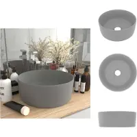 vidaXL Luxe wastafel, rond, mat, lichtgrijs, 40x15 cm, keramiek - Wastafel voor de badkamer