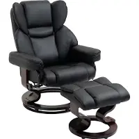 HOMCOM relaxfauteuil met voetenbank - staal/hout/kunstleer - zwart