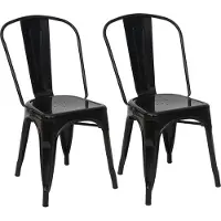 Mendler Set van 2 stoelen -A73, bistrostoel stapelbare stoel, metalen industrieel ontwerp stapelbaar ~ zwart