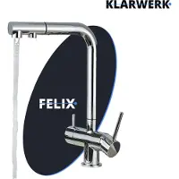 KLARWERK Felix | Premium chromen uittrekbare kraan | Keukenmengkraan met omgekeerde osmose, gemaakt van roestvrij staal | Kraan - 360 graden draaibaar | Filter met 3 aansluitingen