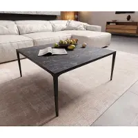 DELIFE Salontafel Levente 85x85 cm keramiek LaminamNero Greco Grey onderstel metaal zwart