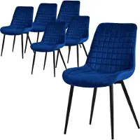 ML-Design Eetkamerstoel set van 6 donkerblauw met fluwelen bekleding en stalen poten Keukenstoel met rugleuning ML design