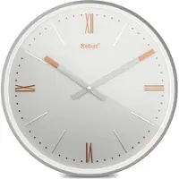 OEM TinyTime wandklok met Romeinse cijfers | Wandklok zonder tikken | Diameter 25 cm | Klassieke wijzerplaat in lichtgrijs | Zilveren kast | Koperkleurige accenten, 19779