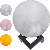 Grundig Mondlamp, 3D nachtlamp, nachtlamp met een diameter van 18 cm, vorm van een maanbol, tafellamp, maanlicht tafellamp, verlicht in 3 kleuren