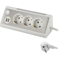 MaxTrack bureau stekkerdoos met 3 contacten en 2x USB / wit - 3 meter