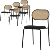 ML-Design Eetkamerstoel set van 6 zwart tot 120 kg rotan rugleuning