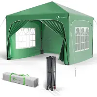VOUNOT Paviljoen 3x3 meter met 4 zijpanelen en 4 zandzakken, opklapbaar paviljoen, waterdicht, inklapbare tuinpartytent, groen