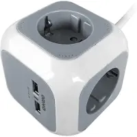ORNO PowerCube Stekkerdoos - Verdeelstekker met 2x USB A - Stekkerblok 6-voudig - Verdeeldoos Met houder - 1.4 meter kabel - Wit/Grijs