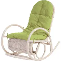 Mendler Schommelstoel Esmeraldas, rotan fauteuil, wit ~ groen kussen