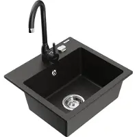 Mexen Milo granieten gootsteen 1-kamer met keukenmengkraan Telma, zwart/goud - 6505-75-670200-70