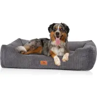 Knuffelwuff hondenbed van ribfluweel met handgeweven uiterlijk Olivia M-L 85 x 63 cm grijs