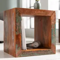 Invicta Stevige bijzettafel JAKARTA 45cm kleurrijke kubus gemaakt van gerecycled houten plank - 40888