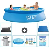 Intex Rond Opblaasbaar Easy Set Zwembad - 305 x 76 cm - Blauw - Inclusief Pomp - Solarzeil - Onderhoudspakket - Filter - Solar Mat - Vloertegels - 7-delig
