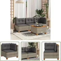 The Living Store Tuinset - Tuinbank - Tuinhoekbank met kussens poly rattan grijs - Buitendecoratie - Lounge Set - Patio Furniture