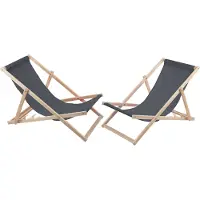 Woodok ligstoelen / strandstoel - 2 comfortabele houten ligstoelen - ideaal voor het strand, balkon en terras - grijs