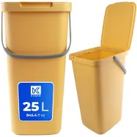 Kadax Afvalemmer met deksel en handvat, plastic afvalemmer voor afvalscheiding, rechthoekige afvalemmer met klapdeksel (geel, 25 l)