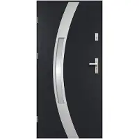 Vente-unique Deur van geglazuurd staal en inox H.207 x B.100 cm antraciet - 55 mm dikte - Draait rechts open - TROFA