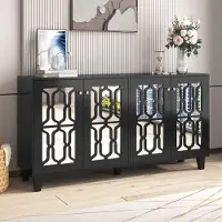 STILVORA dressoir met koele, kristallen handgrepen, en een commode met vier deuren en een verstelbare laminaatbekleding, geschikt voor woonkamer en eetkamer