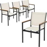 ML-Design Tuinstoel set van 4 met armleuningen beige gemaakt van textilene, balkonstoel met metalen frame ML design