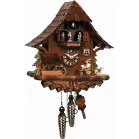 Engstler - 492_MT - Koekoeksklok - 1-daags kettinguurwerk - Notenhout - met muziek met dansend paar - 35 cm