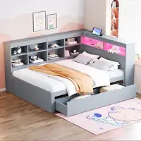 OKWISH Bed 90x200 cm – Fluweel roze met hydraulische opbergruimte – Ingebouwde matrasstructuur – USB-A & USB-C