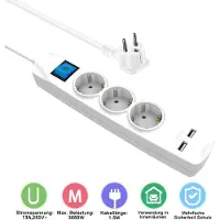 MaxTrack stekkerdoos met 3 contacten en 2x USB / wit - 5 meter